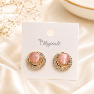 anti tarnish pink cat eye stone stud earrings